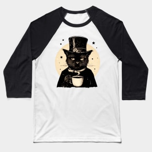 Lazy Cat Drinking Coffee Baseball T-Shirt